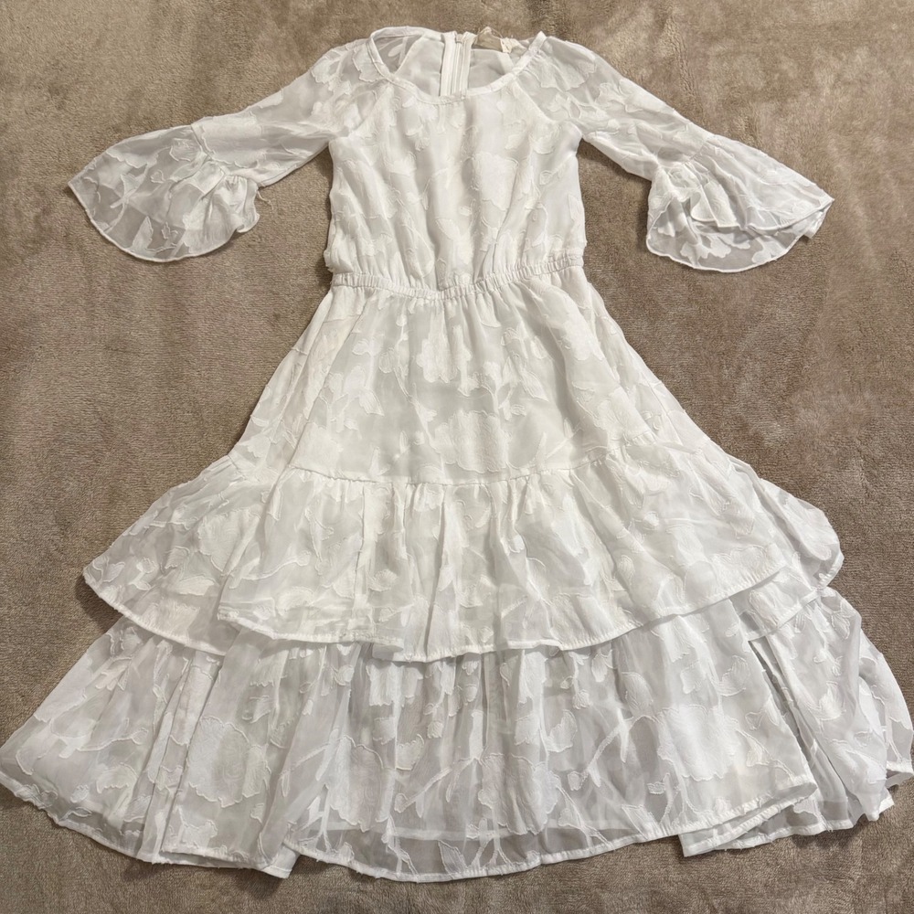 Mia Joy by Joyfolie Girls White Floral Tiered Bell Sleeve Dress Size 4 Special